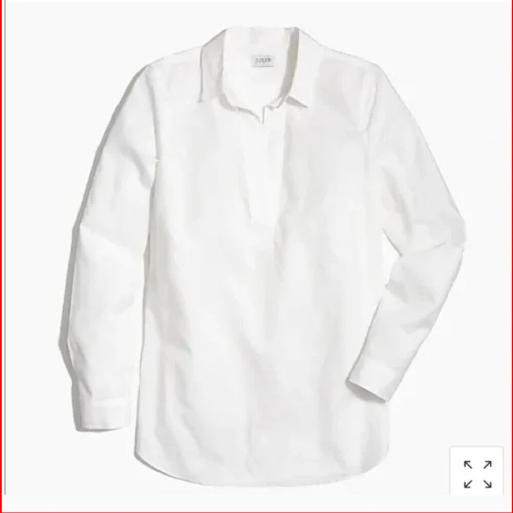 NWT. J. Crew 100% Cotton High Low Popover White Tunic Top - M